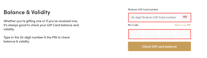 Check Shukran Gift Card balance