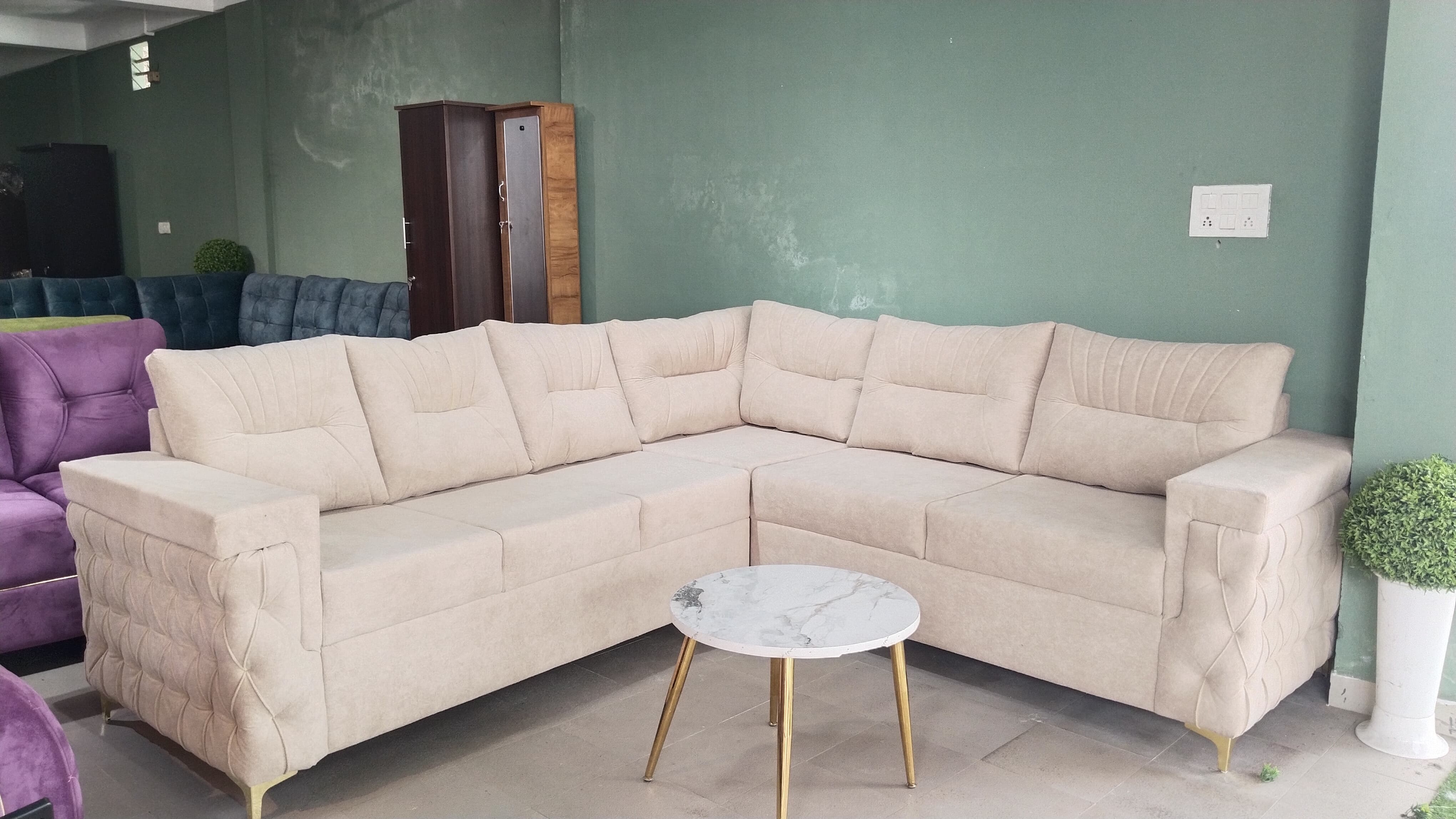 3+2 L Shaped White Sofa