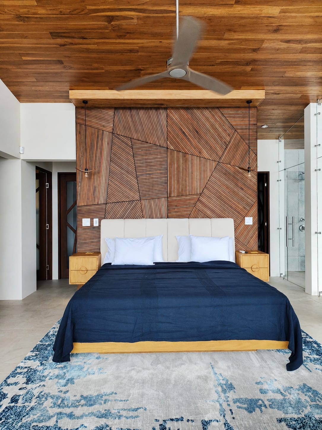 Bedrooms with wood feature walls and headboards - Sattva House (1)