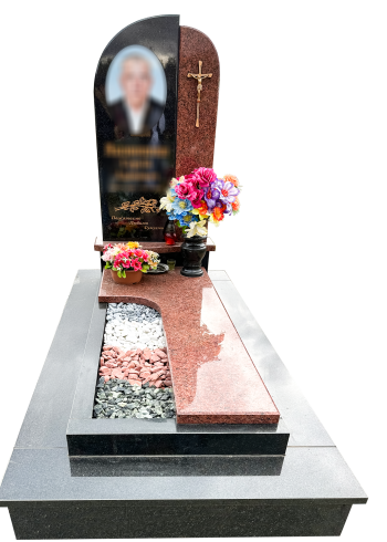 Одинарний пам'ятник на могилу В ЧЕРВОНОМУ ТА ЧОРНОМУ ГРАНІТІ 1000*2000