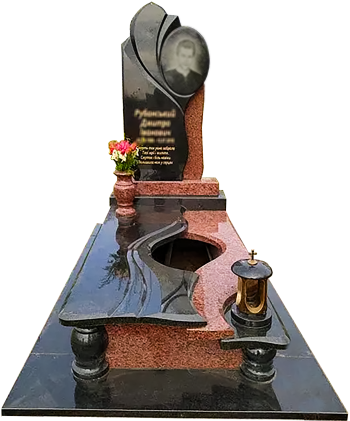 Одинарний пам'ятник з червоного та чорного граніту 1200*2000