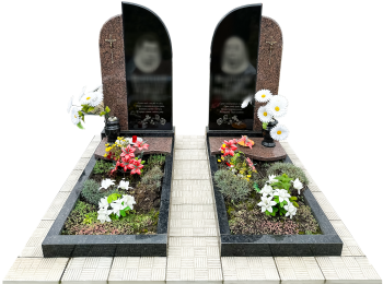 Подвійний пам'ятник з коричневого та чорного граніту дзеркальний 1450*750