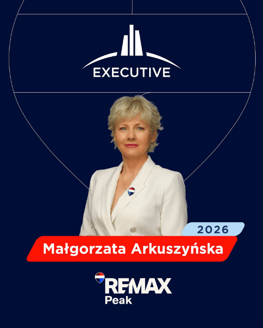 Małgorzata Arkuszyńska na tle informacji o zdobyciu prestiżowego wyróżnienia za 2026 rok w REMAX Executive CLUB