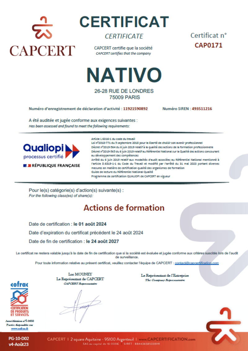 Certificat Qualiopi Nativo