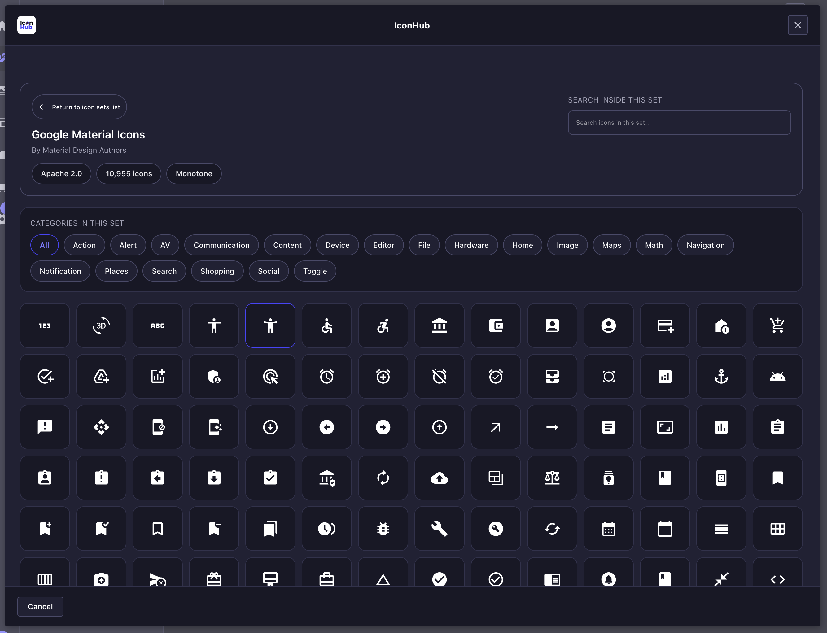 Google Material Icons set view