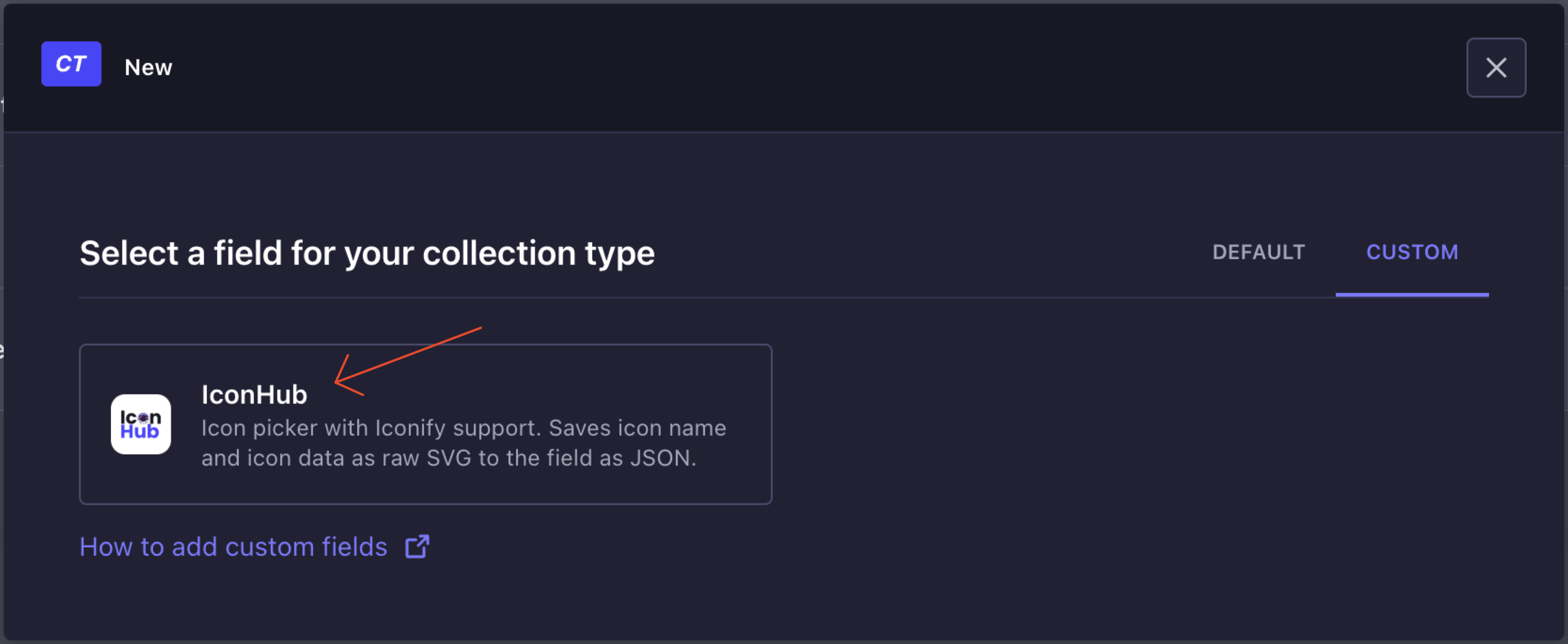 IconHub custom field selection