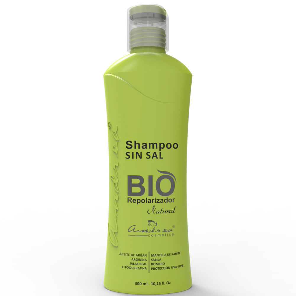 Shampoo Bio Repolarizador ANDREA COSMETICS 300ml x 1 Ayuda a restaurar cabellos maltratados, creando una capa que brinda protección prolongada, devolviéndole la vitalidad, salud y brillo a los cabellos secos y opacos sometidos a procesos químicos y físi