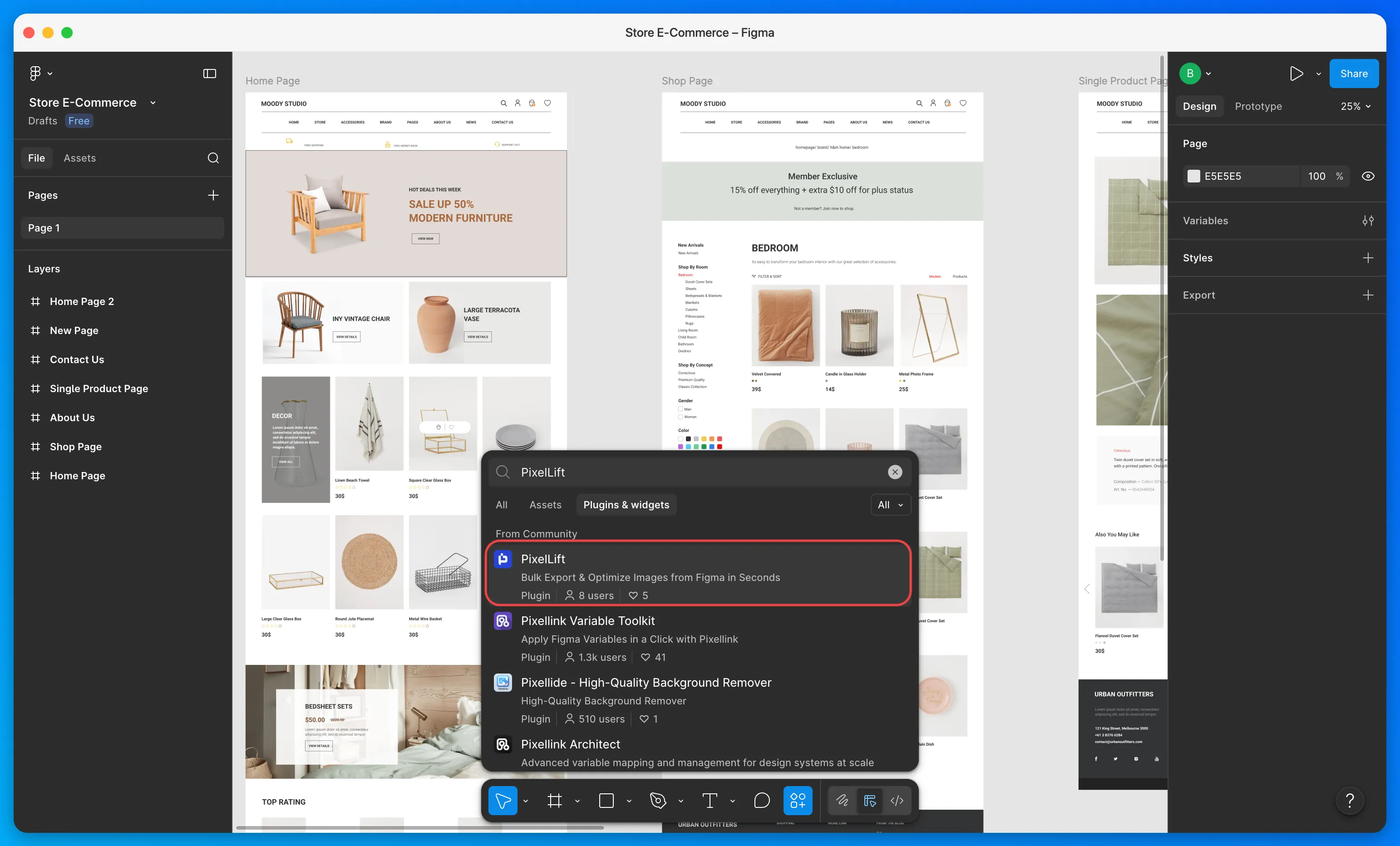 Searching for PixelLift in Figma plugins and widgets panel