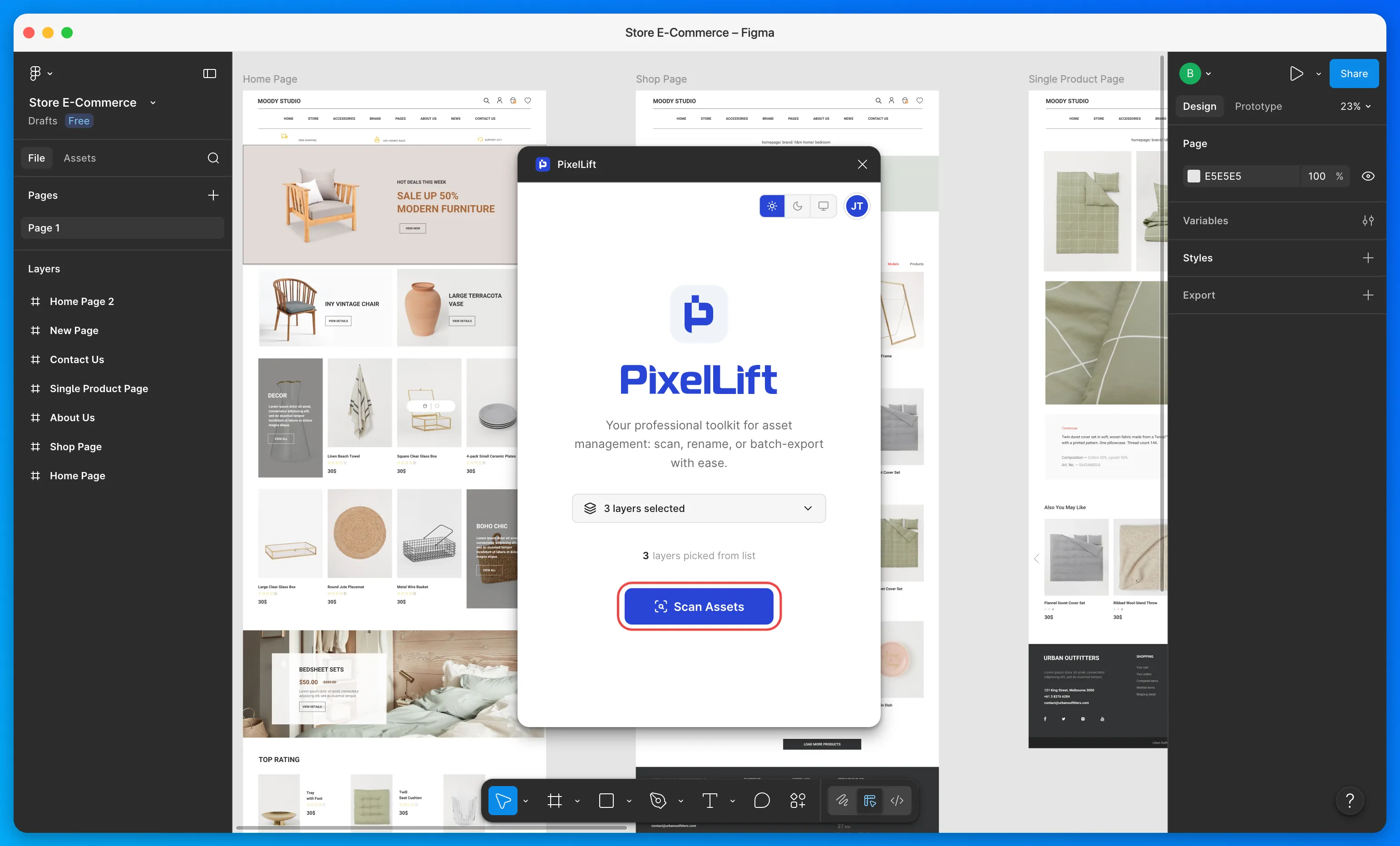PixelLift plugin home screen with the Scan Assets button highlighted