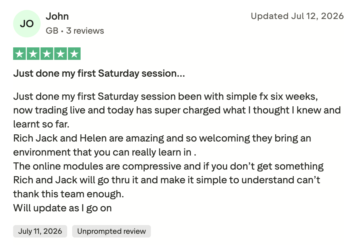 Five star Trustpilot review of Simple FX