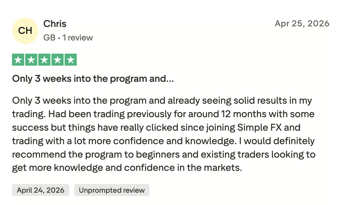 Five star Trustpilot review of Simple FX