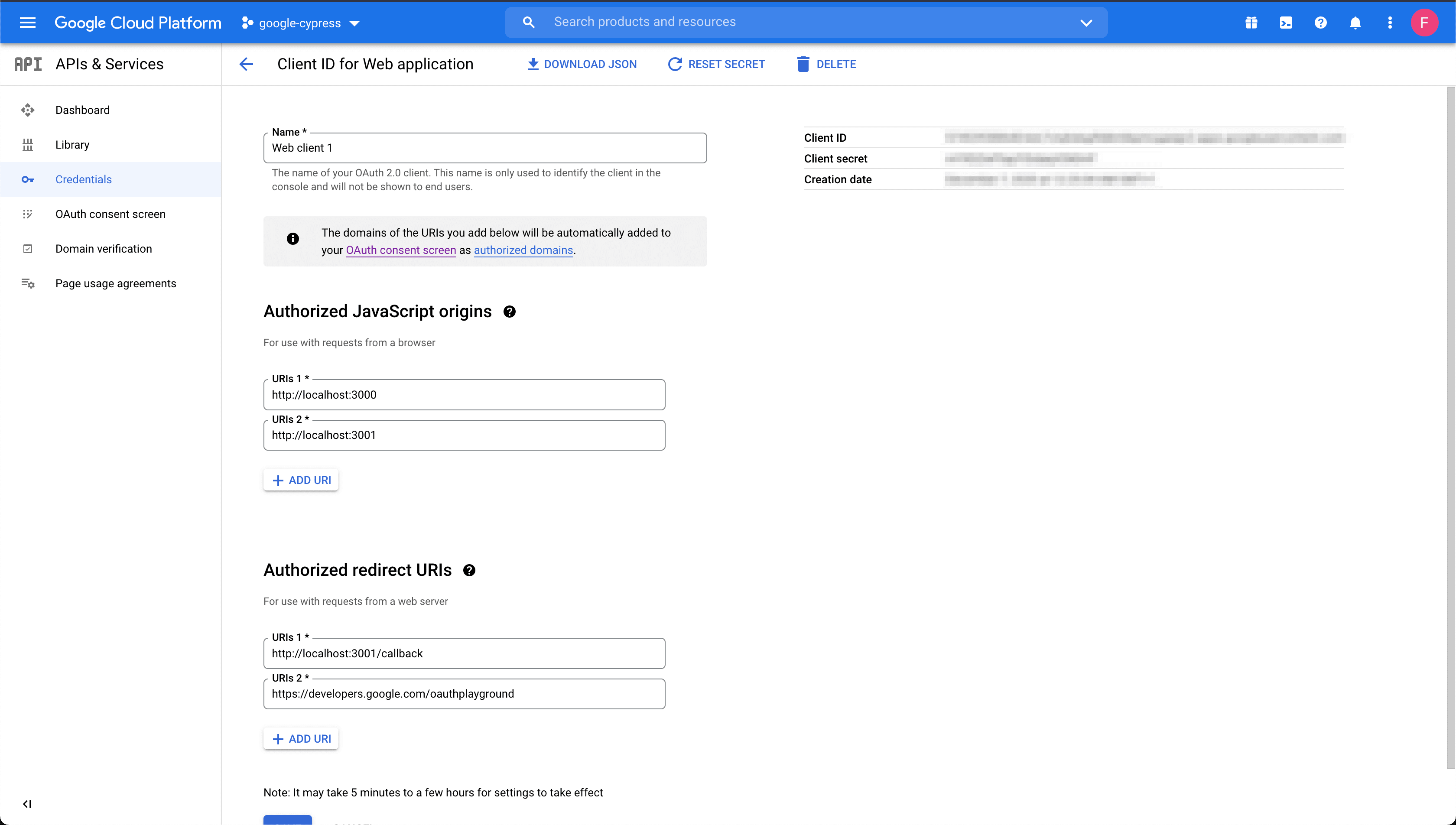 Google developer console