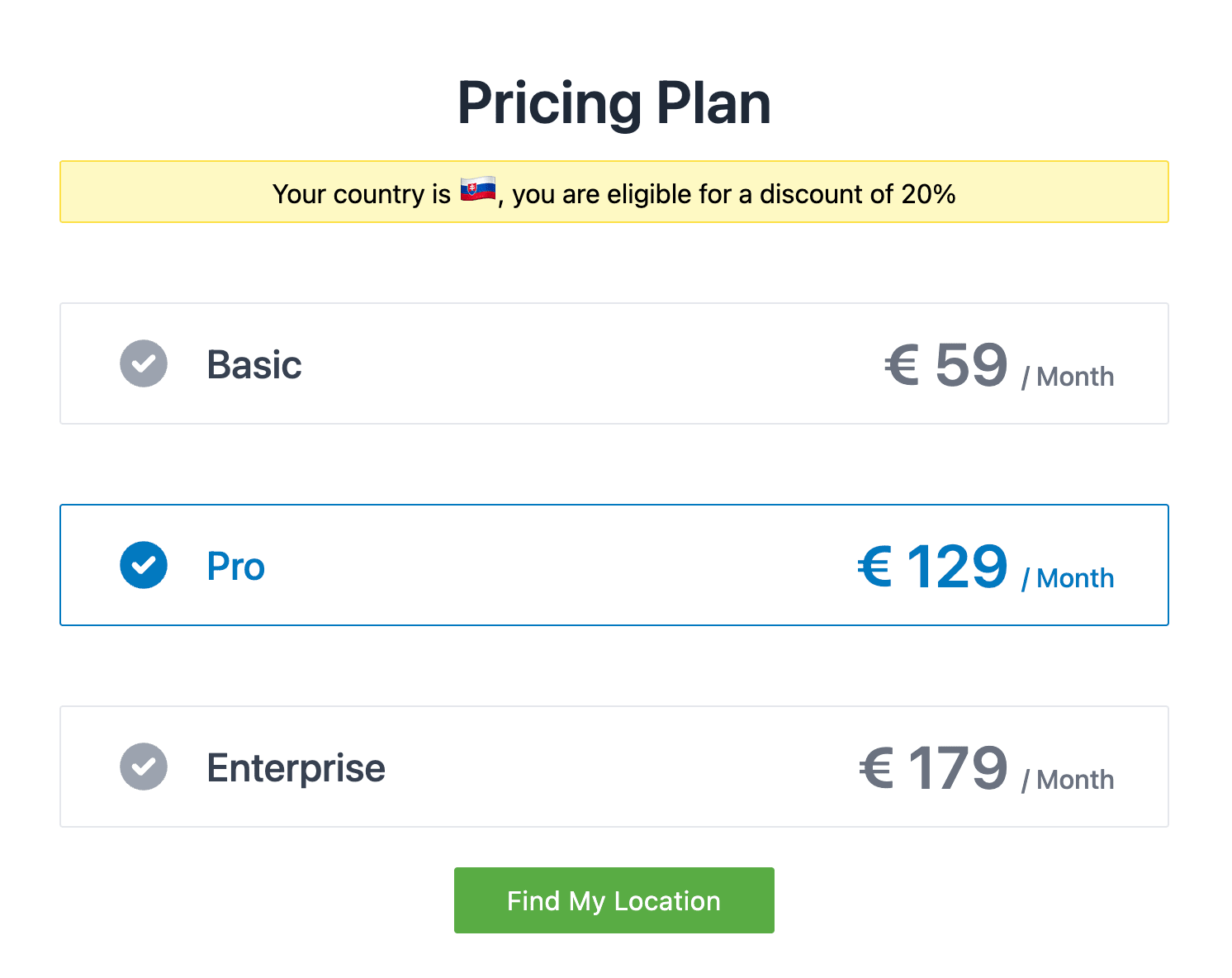 Pricing page