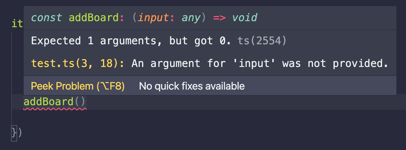 Function has an error underline when argument is not provided