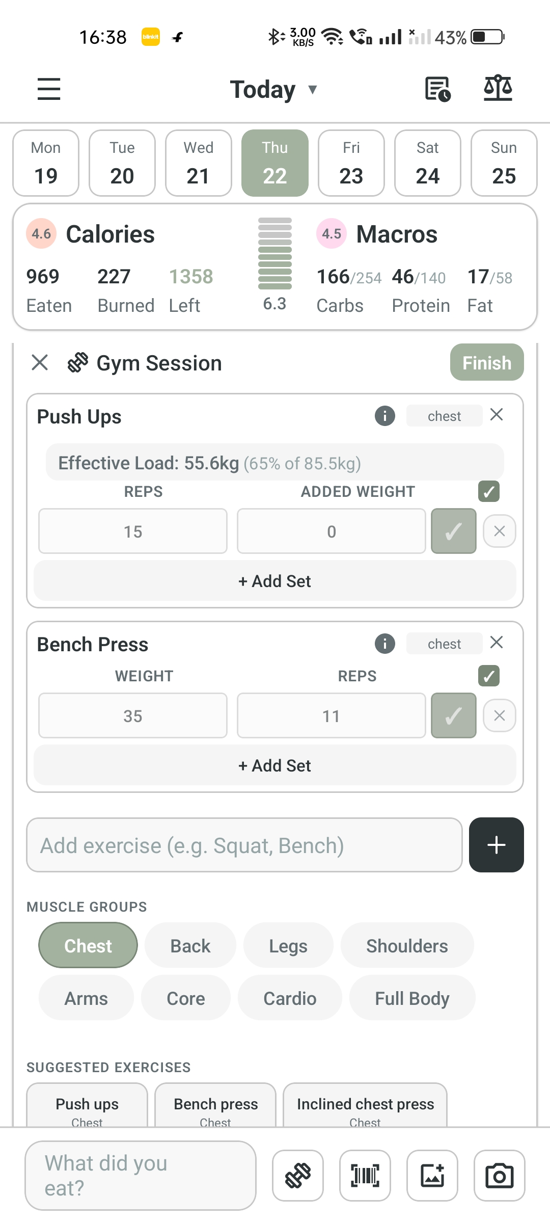 Exercise tracking interface