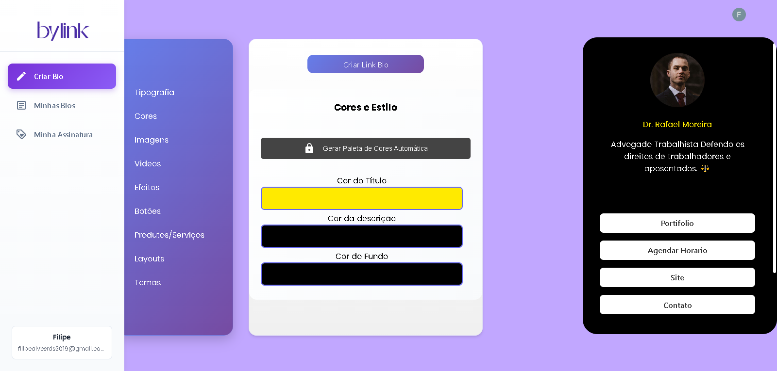Exemplo de cores da bio