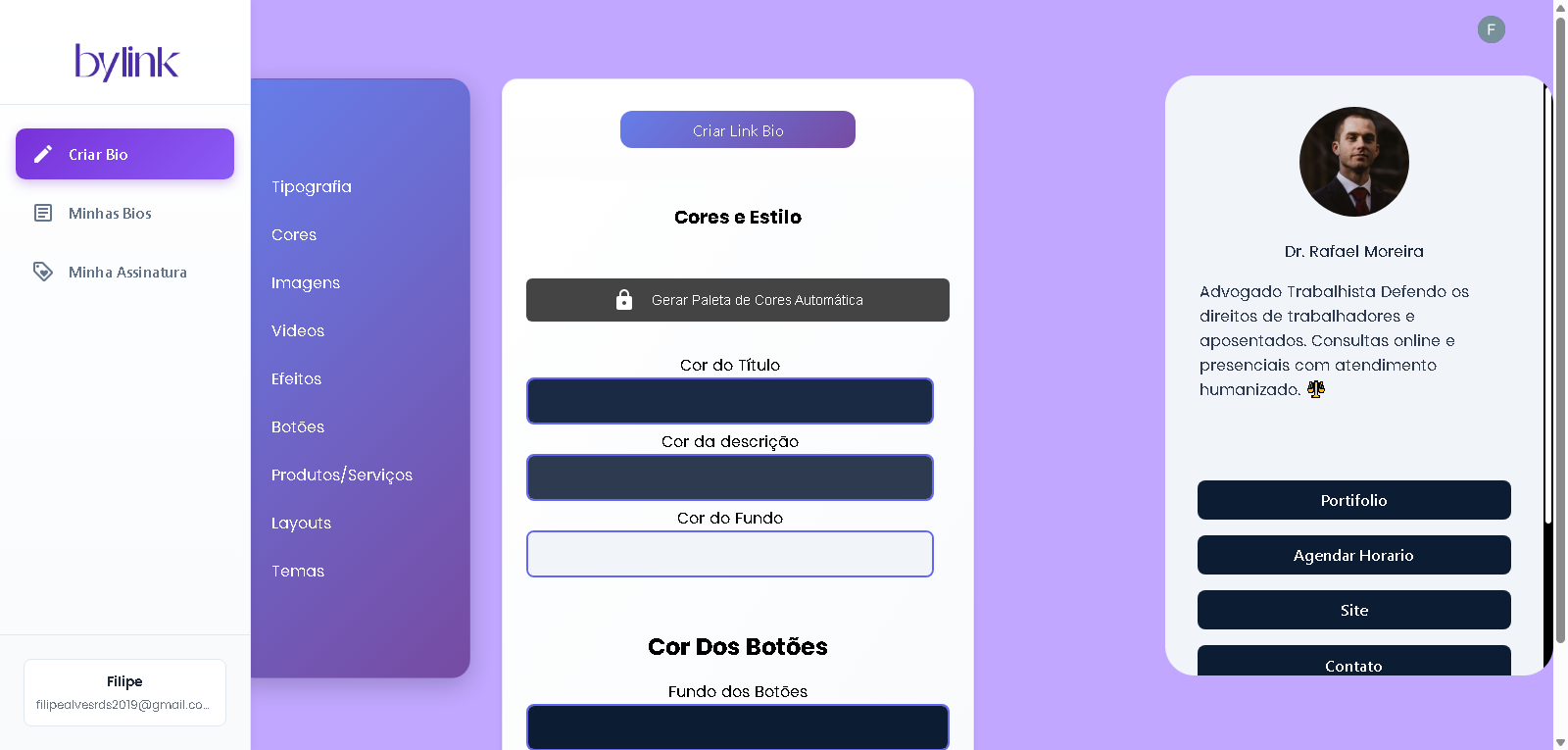 Exemplo de cores da bio