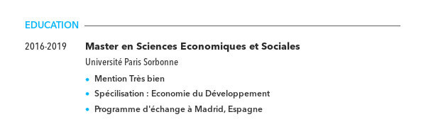 Exemples de rubrique formation education CV