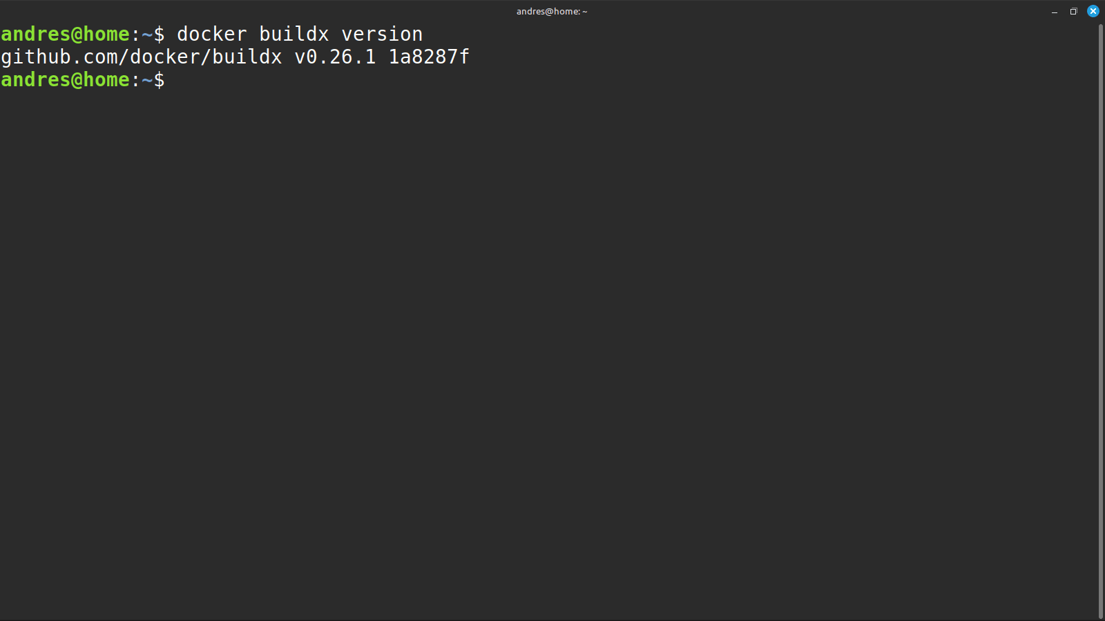 screenshot of executing the docker buildx version command