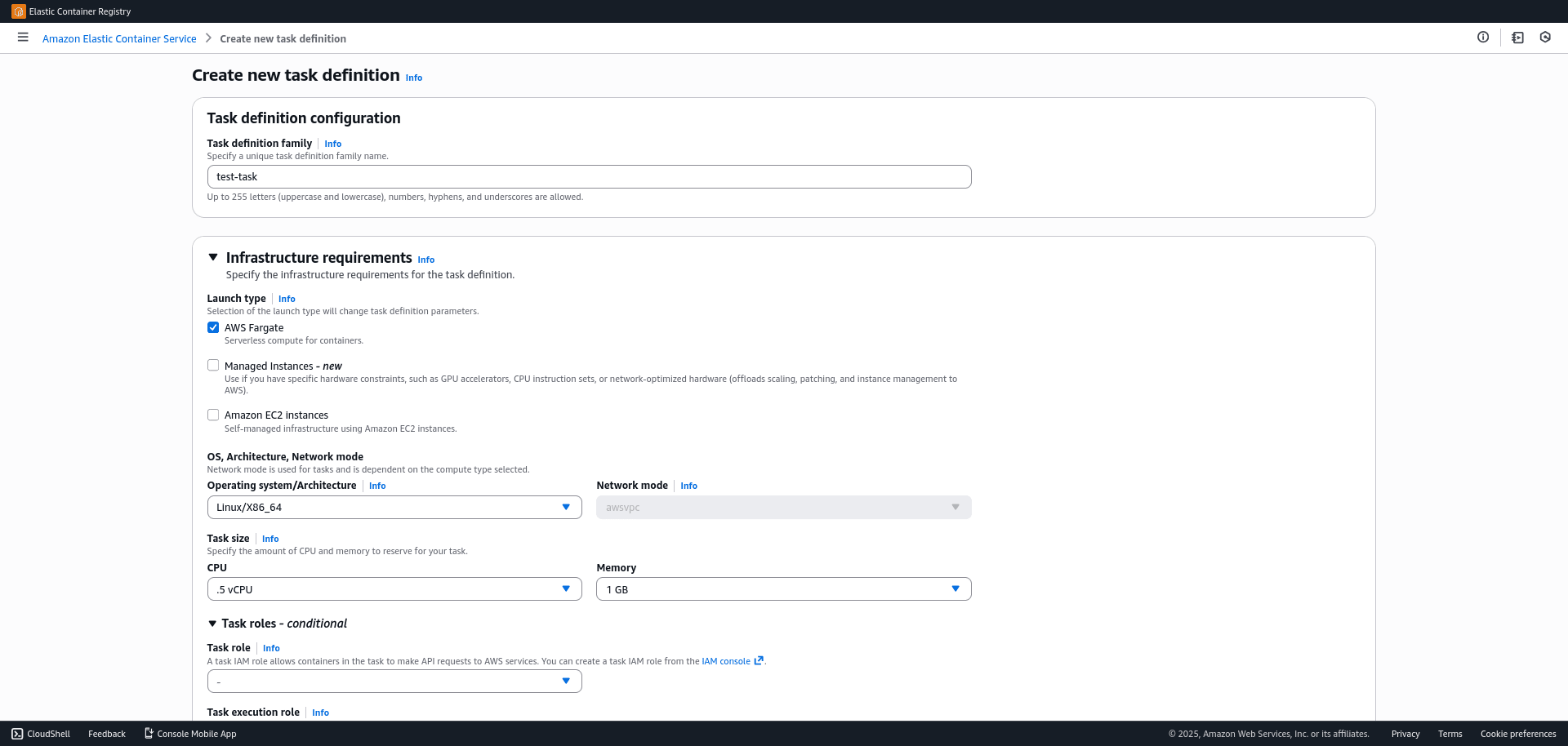 Create Task in ECS de AWS