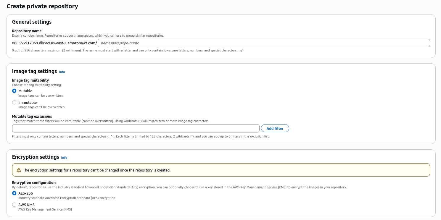 Create a repository in ECR of AWS