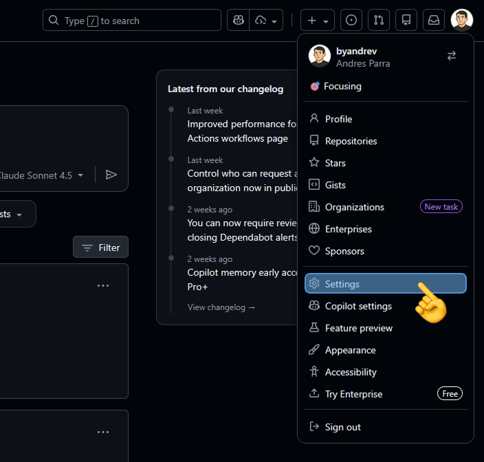 Settings Github