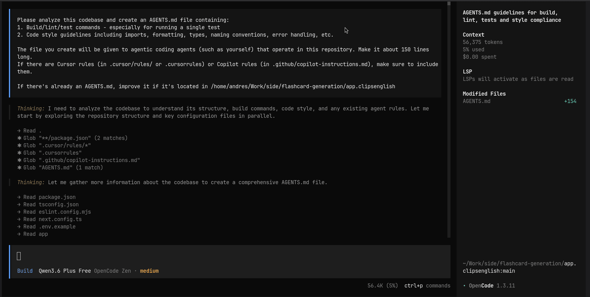 Initialize project in OpenCode