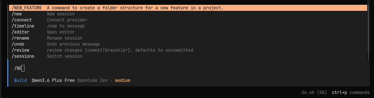 Run commands in OpenCode