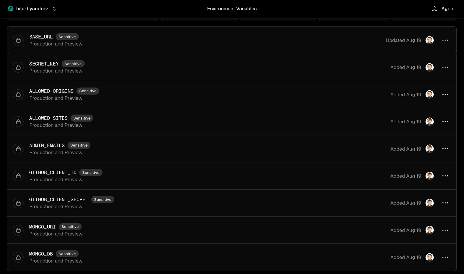 Environment variables for deployment on Vercel