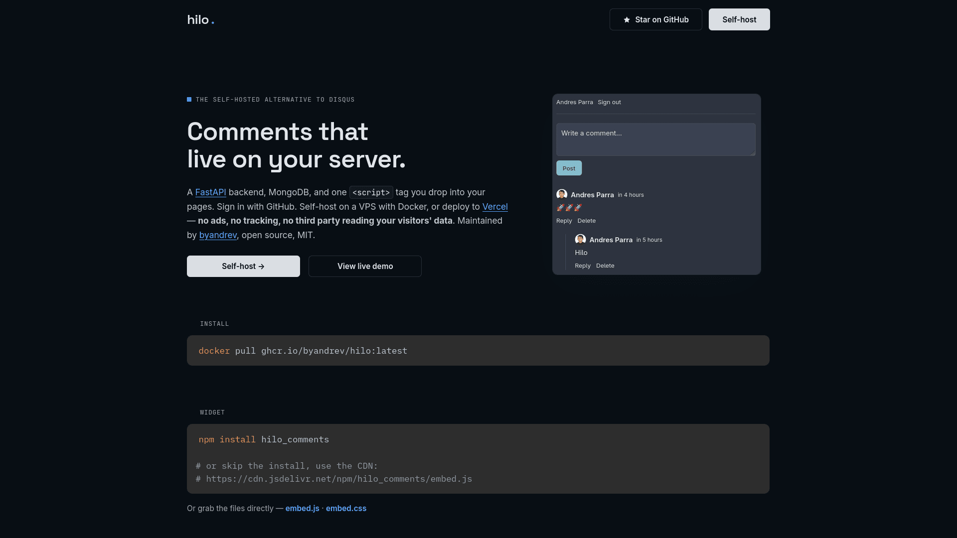 Hilo comments homepage