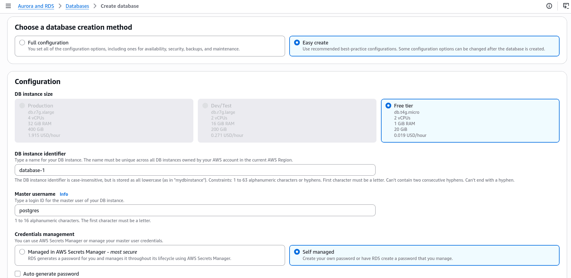 Selecting the DB instance size