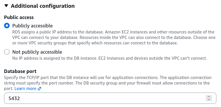Setting public access on the instance