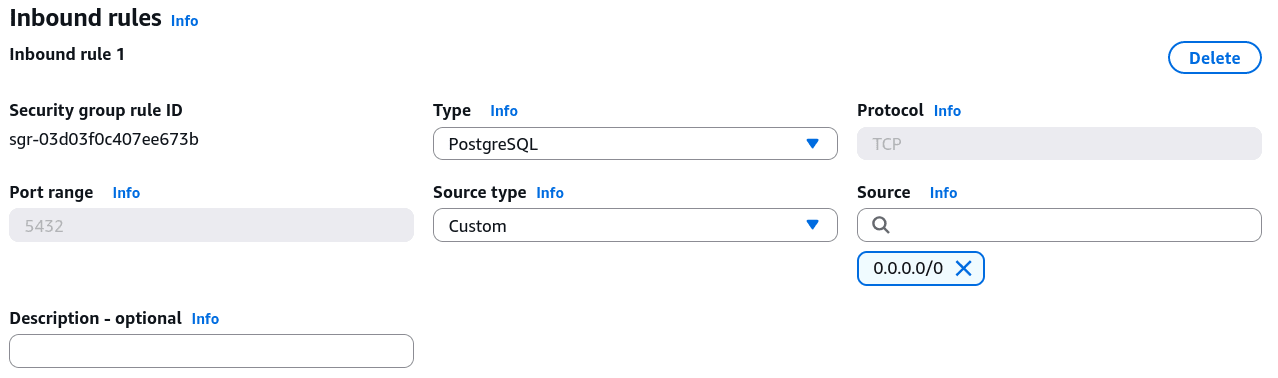 Adding an inbound rule for port 5432