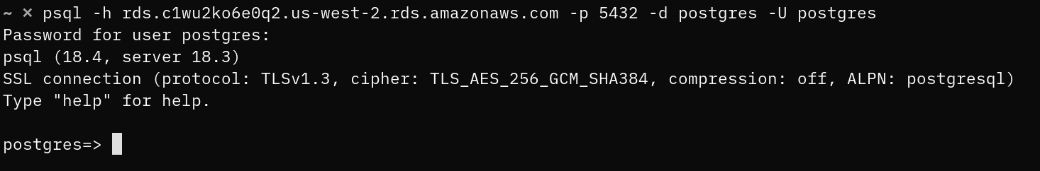 Connected to the database with psql