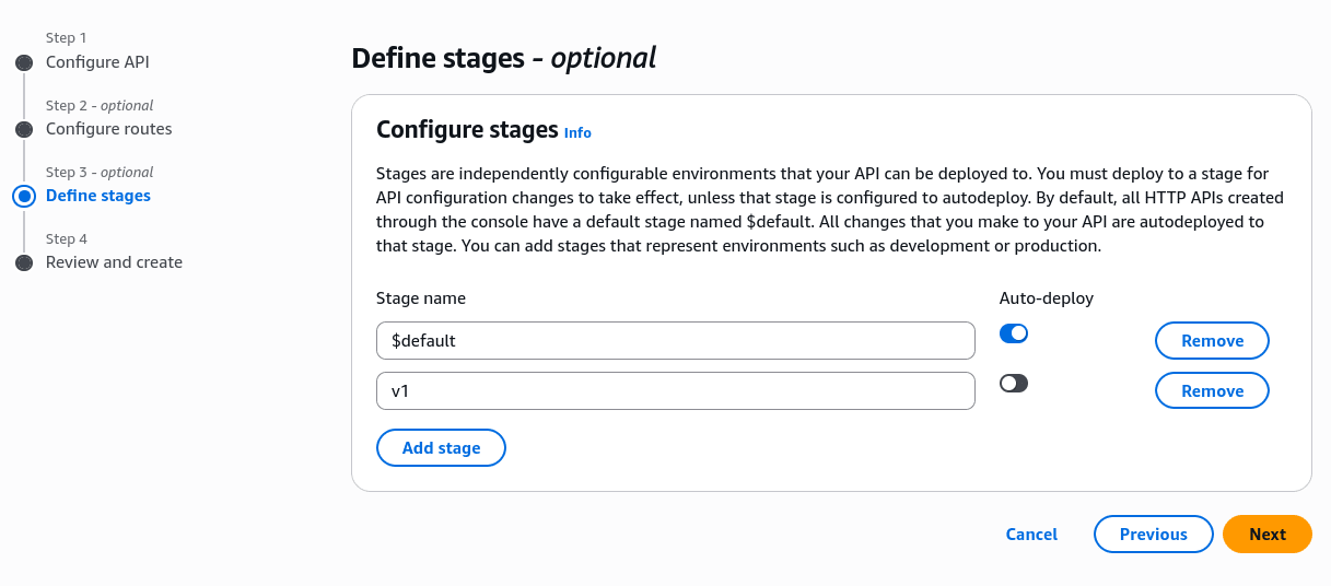 API Gateway Stages Definition