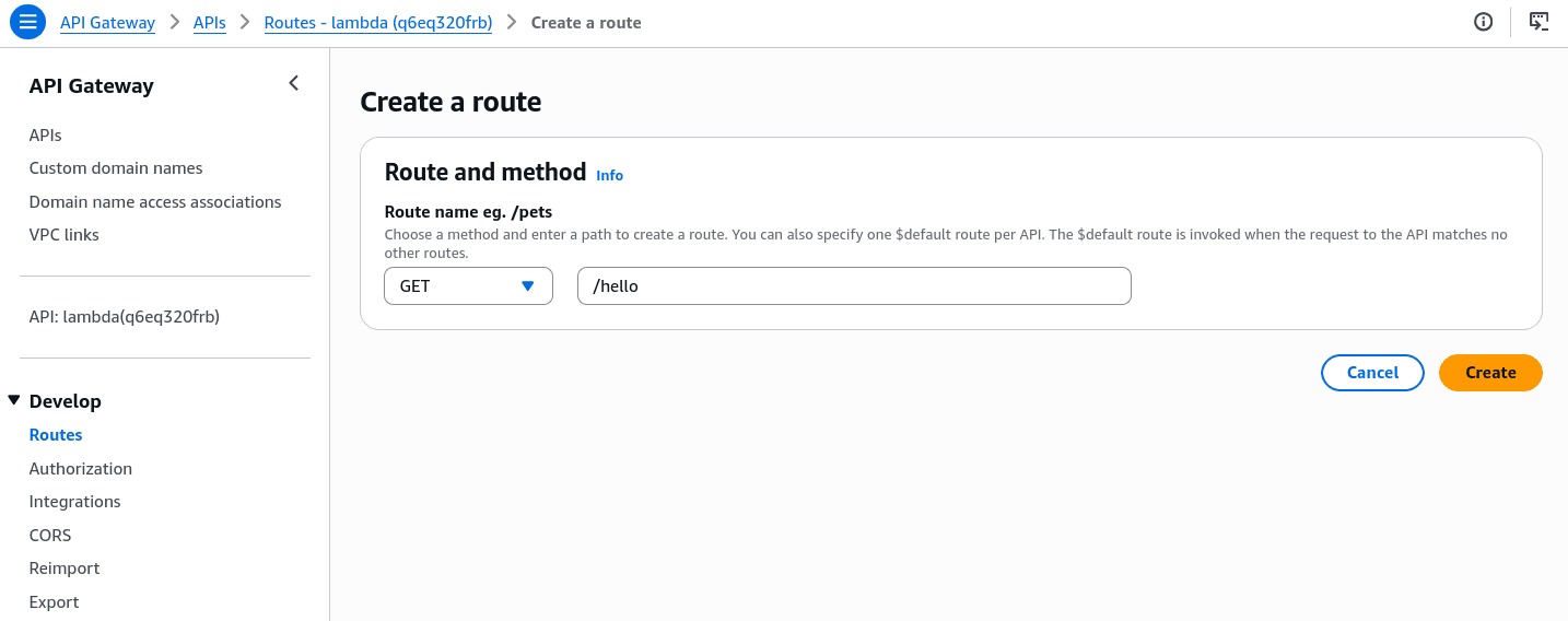 Route Creation in API Gateway