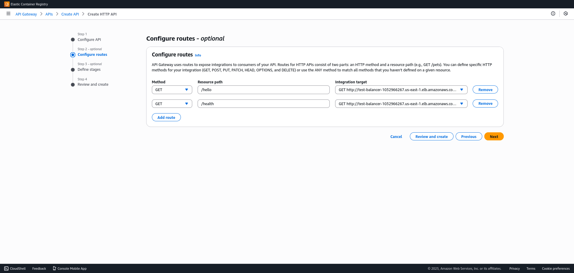 API Gateway configurar rutas AWS