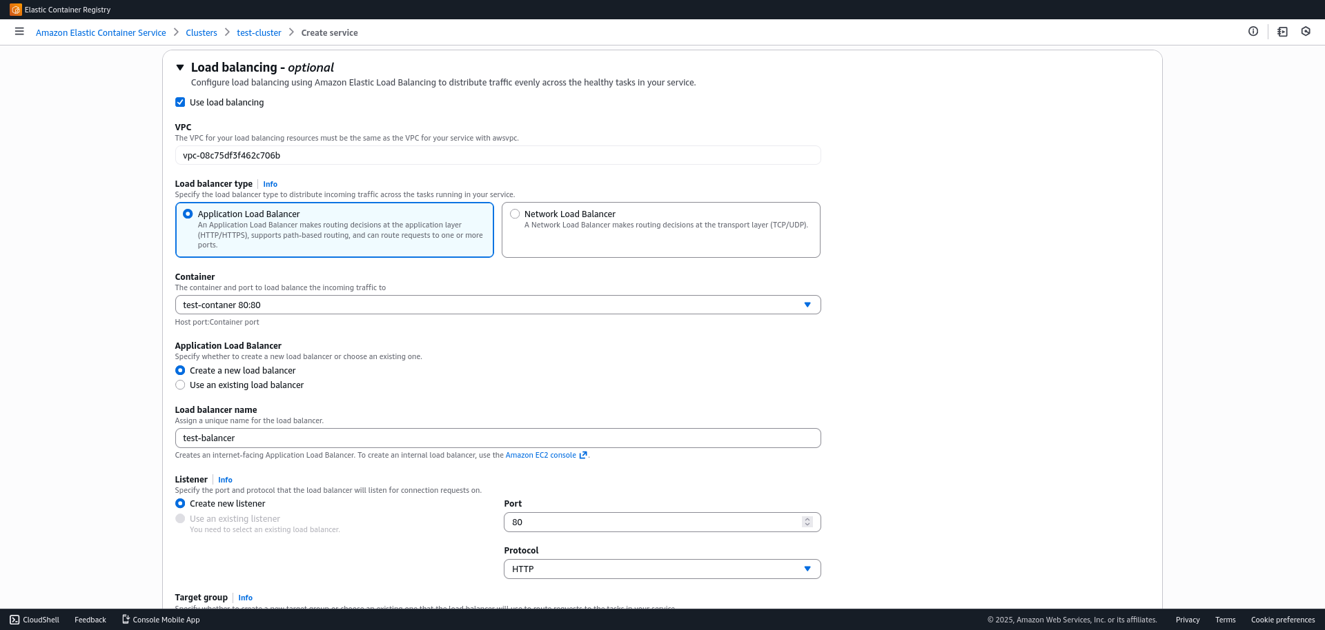 Configurar load balancer del servicio en ECS de AWS