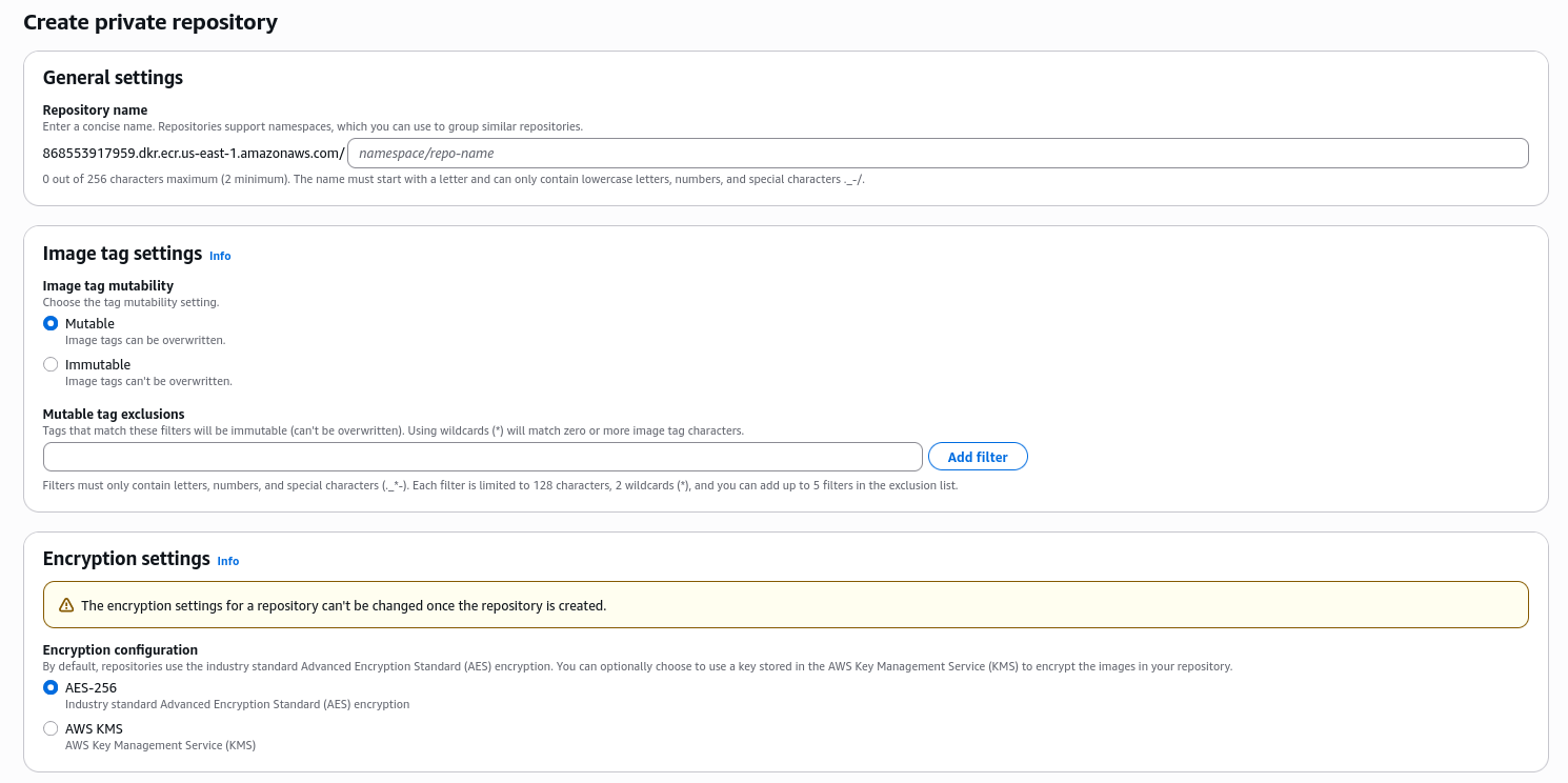 Create a repository in ECR of AWS
