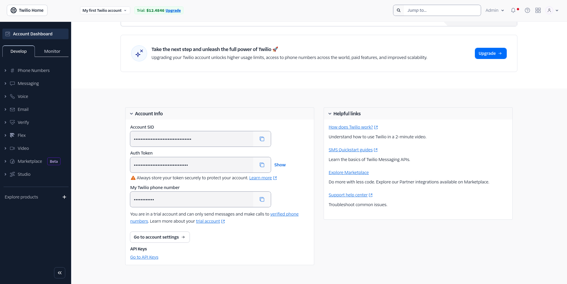 Obtener Auth Token de Twilio