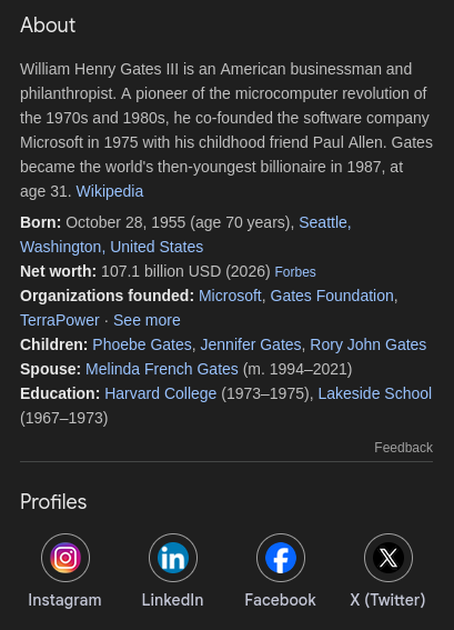 Bill Gates' Knowledge Panel