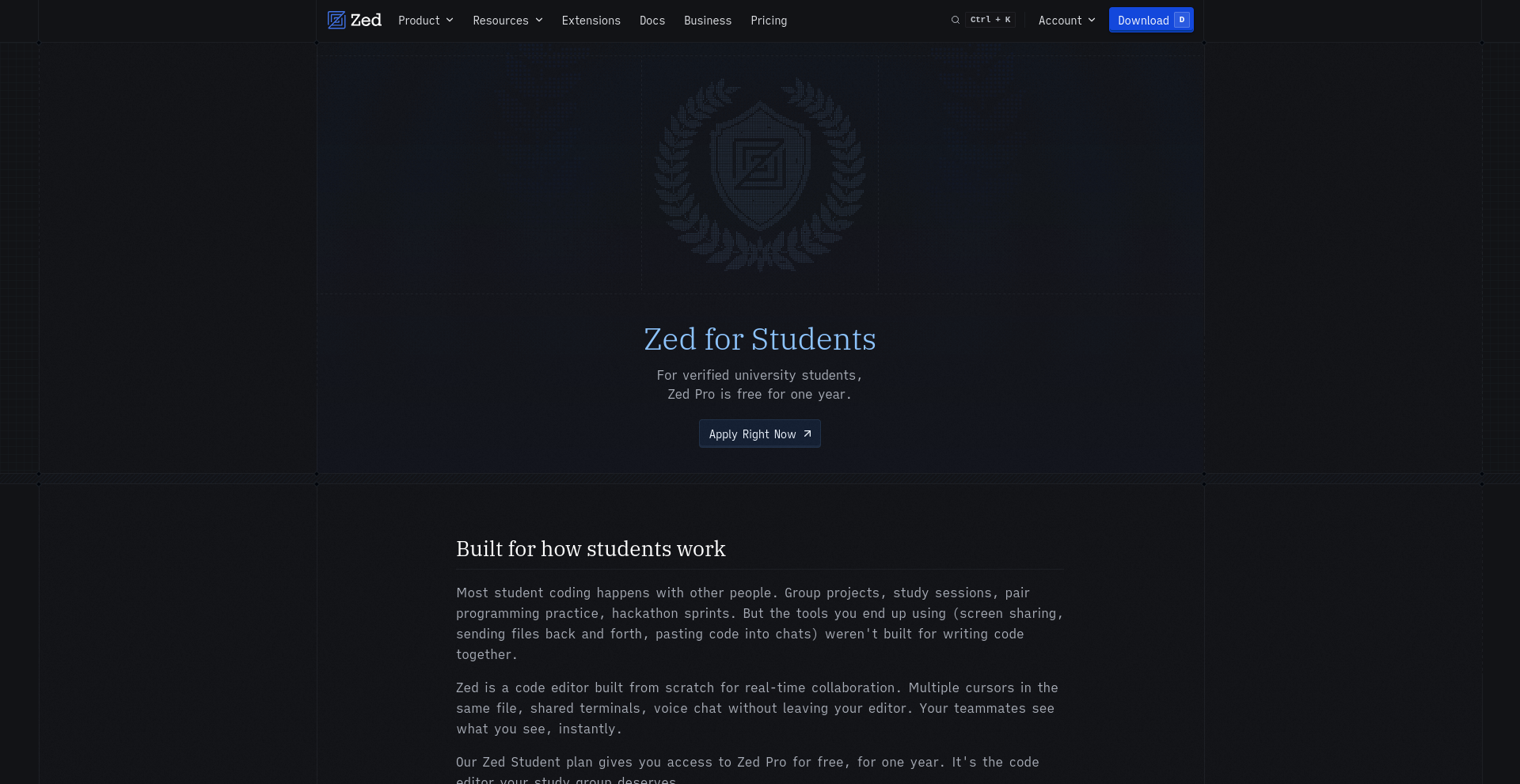 12 months of free AI access with Zed for students