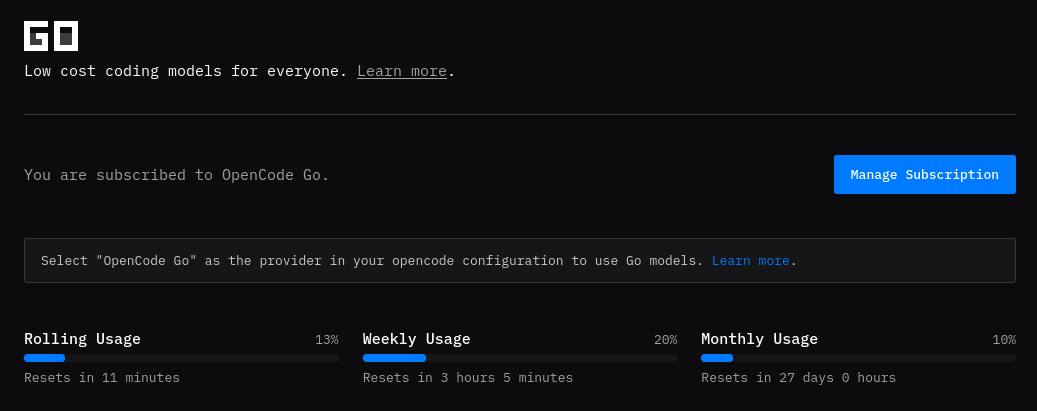 OpenCode Go subscription limits