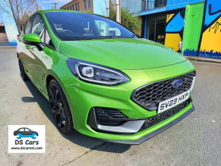 Front view of the 2023 Ford Fiesta ST-3 Turbo in Mean Green