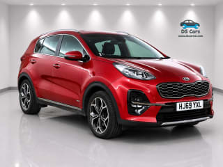 Front view of the red Kia Sportage GT-Line automatic in Antrim