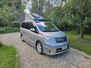 Front view of silver Nissan Serena Highway Star campervan for sale