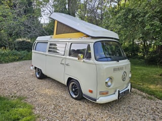 Interior of the 1969 Volkswagen Transporter T2 showing vintage upholstery