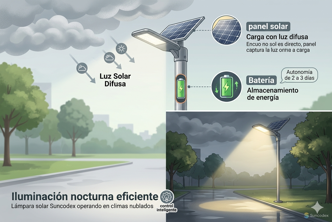 ¿Qué pasa en días nublados con las lamparas solares?