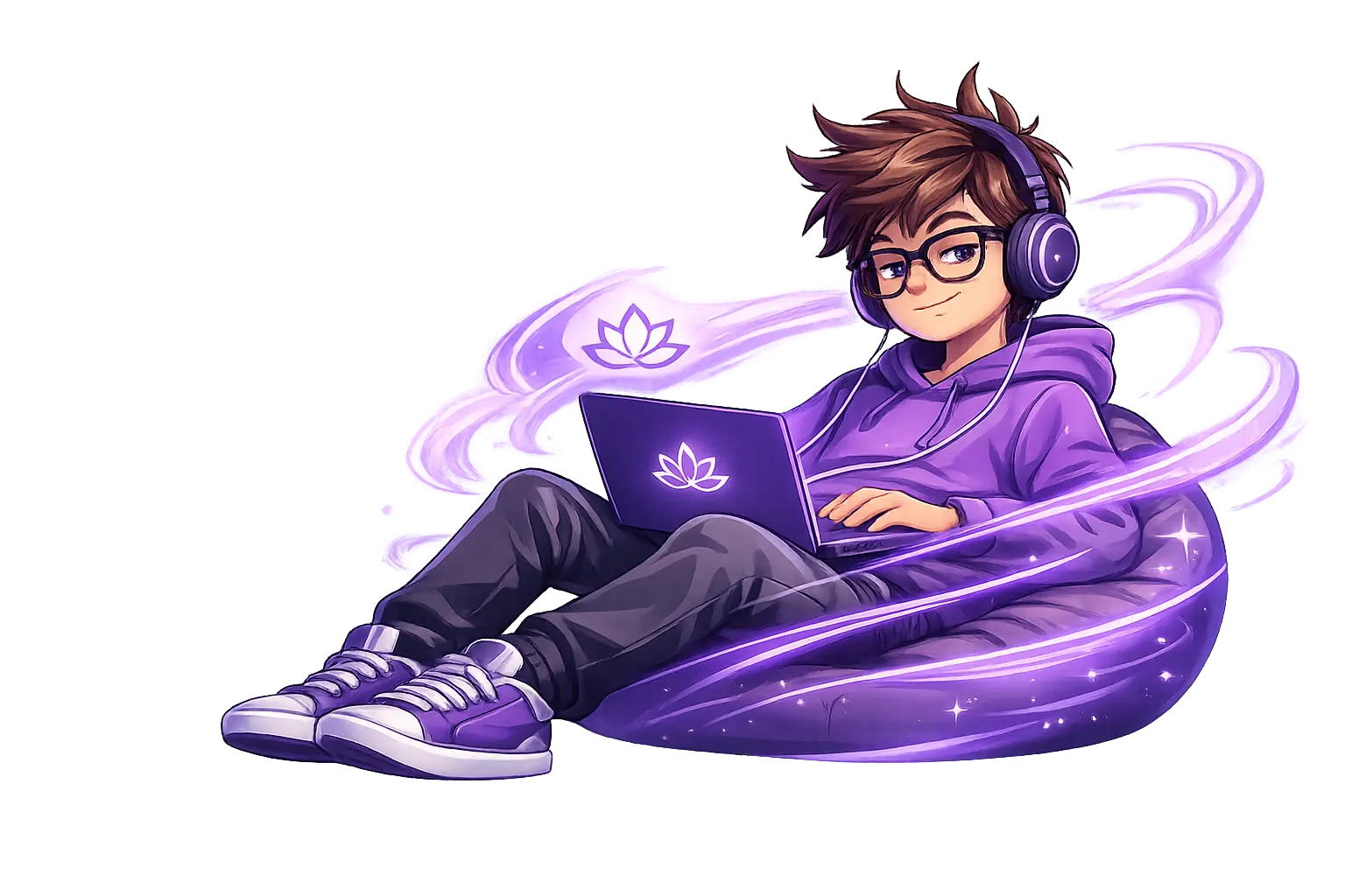 image of a cool kid sat on a beanbag with a computer on his lap