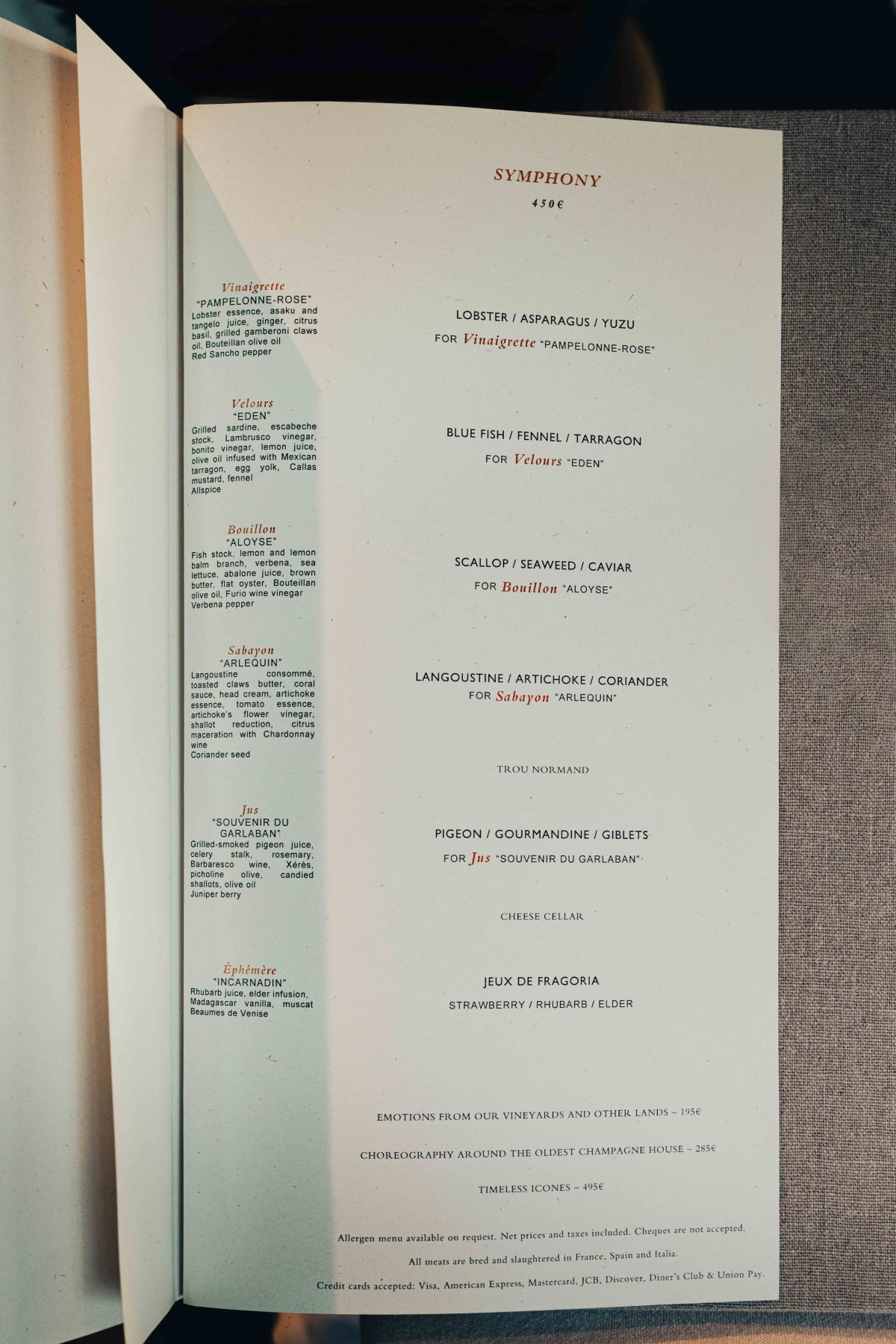 Plénitude, Paris: The Menu (1)